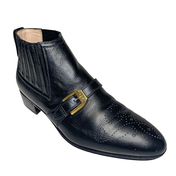 Gucci Shoes - Gucci Interlocking G Logo Perforated Brogue Ankle Boot EU 37.5 US 7.5 Leather